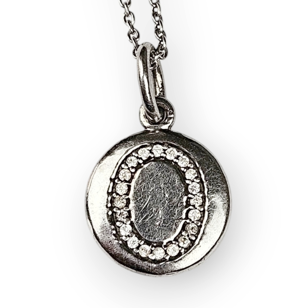 Sterling O Initial Pendant Chain Necklace White Cubic Zirconia 925 Silver 19"
